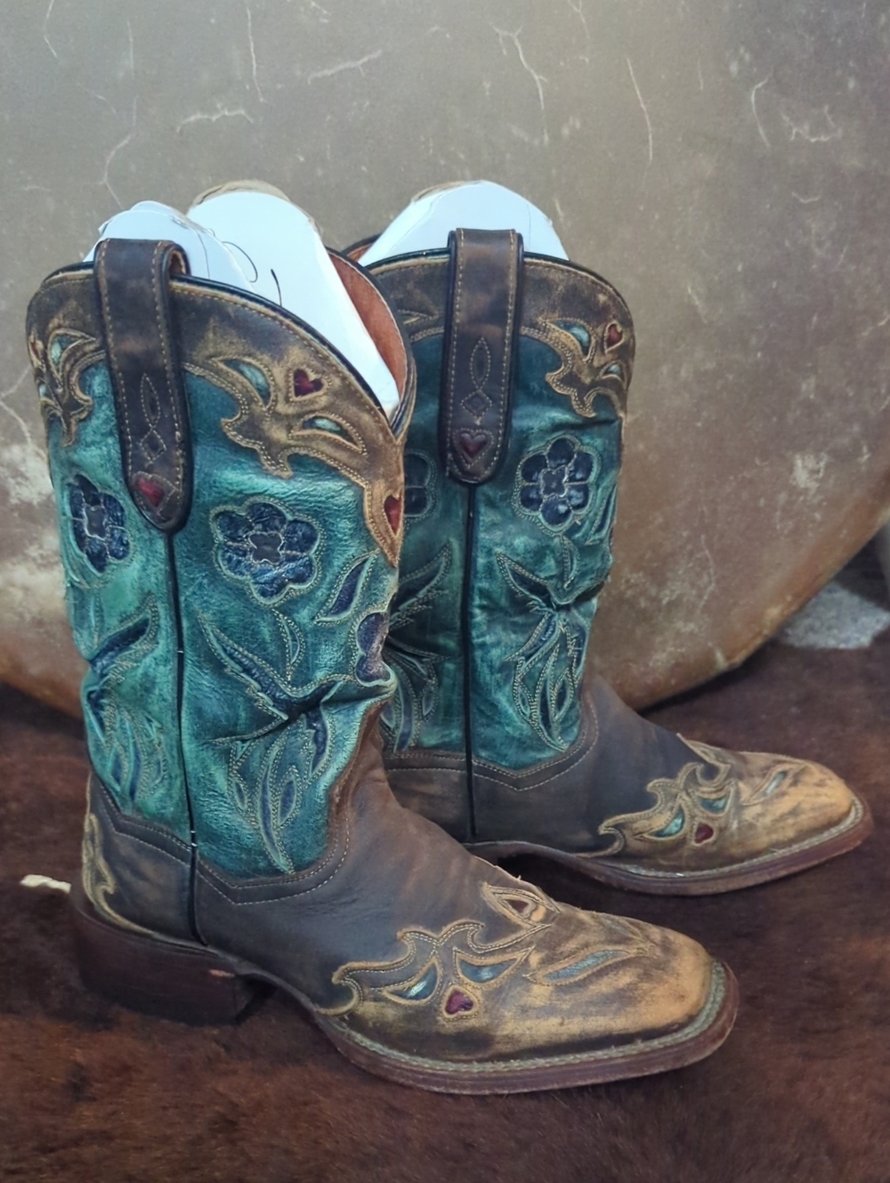 DAN POST DP2914 Cowgirl Certified "Vintage Bluebird" square toe cowboy boots sz6